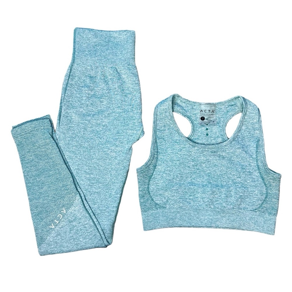 ACTA Seamless Activewear Leggings/Sports Bra Set in Ocean Green, Women’s Small